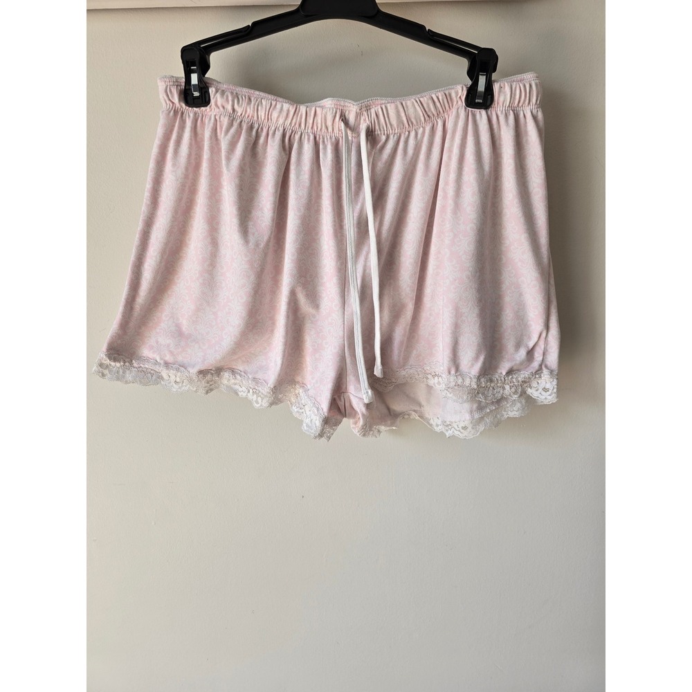 Pink Print Pajama Shorts with Lace Trim XL Drawstring Lounge Sleepwear